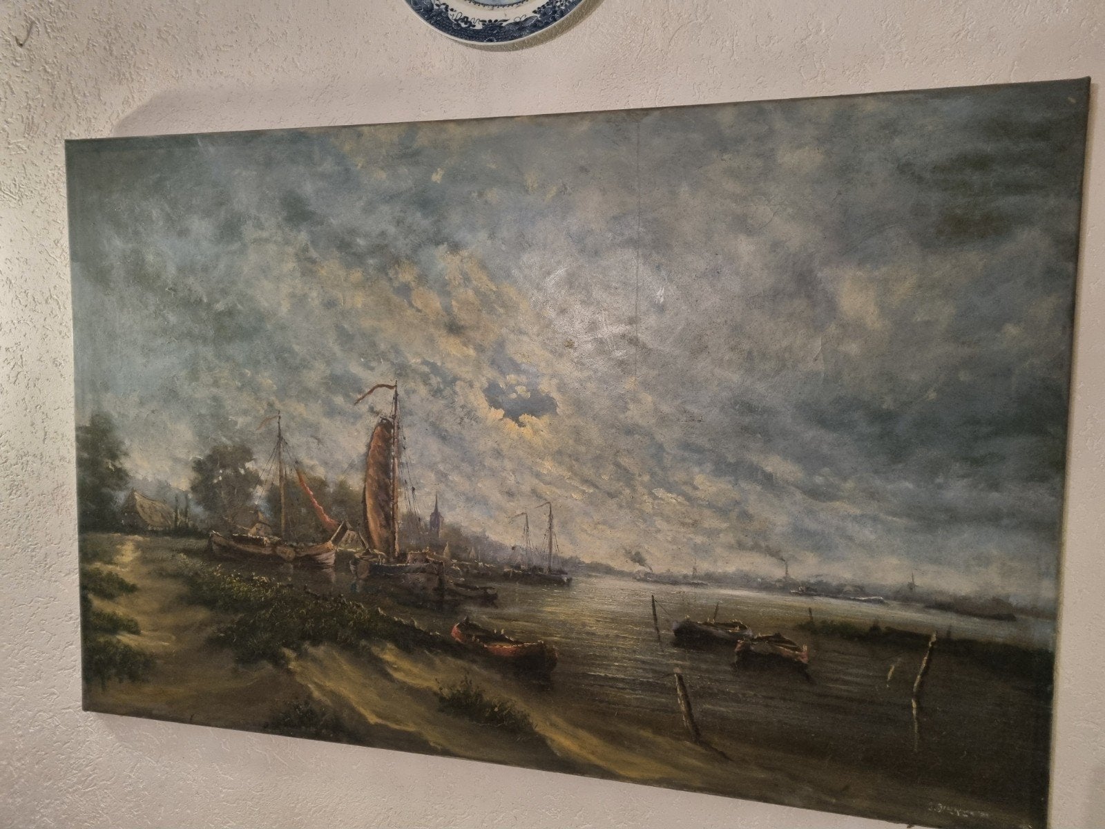 olieverf schilderij extreem grote 140 x 87 gesigneerd, Antiek en Kunst, Ophalen, Maritiem / water, Doek, Oud hollands