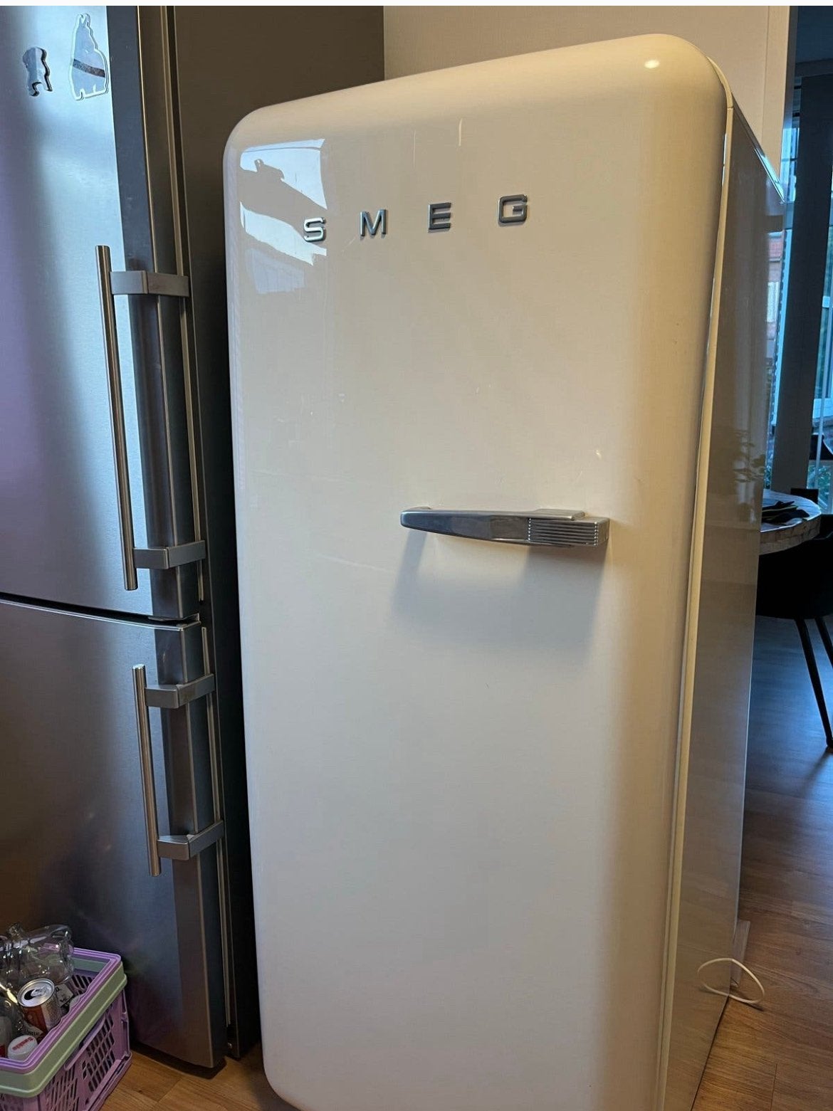 Beige Smeg koelkast, Gebruikt, 200 liter of meer, Met vriesvak, 160 cm of meer