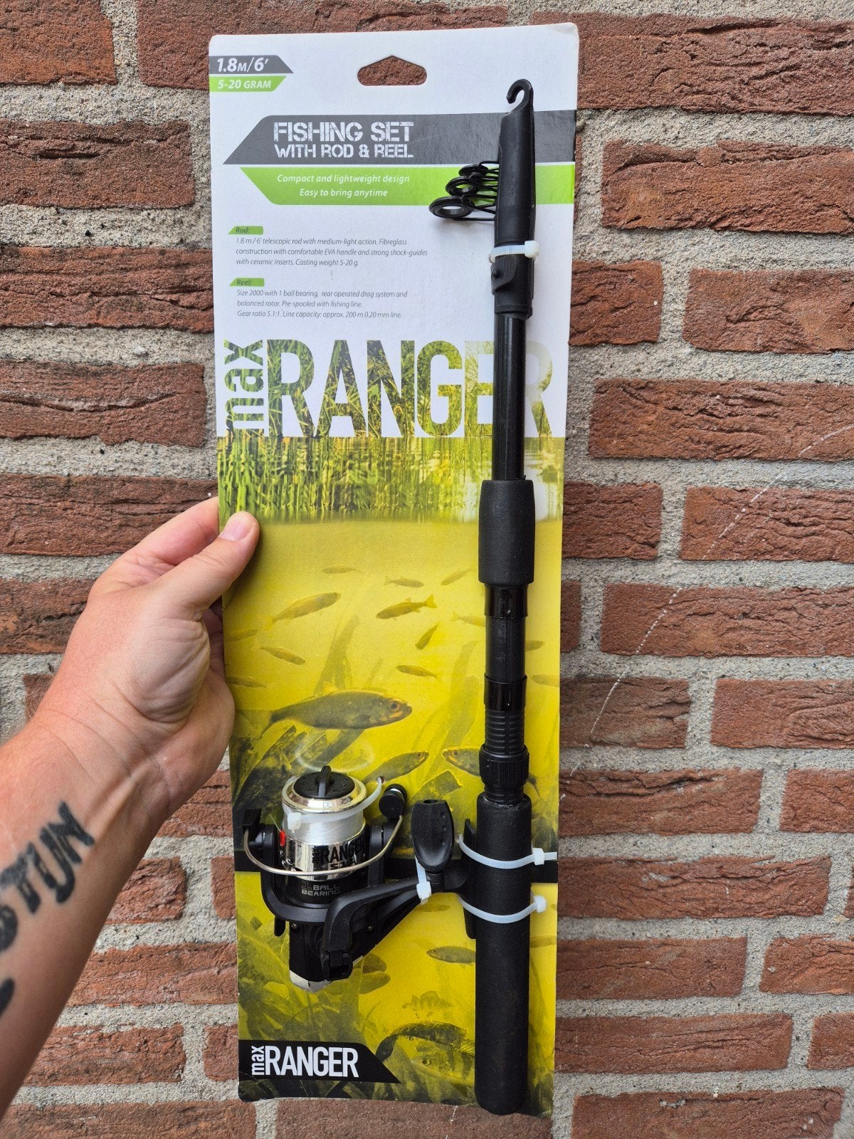 Max Ranger Hengelset met Molen - 1.8m/6' 5-20 gram, Watersport en Boten, Ophalen of Verzenden, Nieuw, Complete hengel