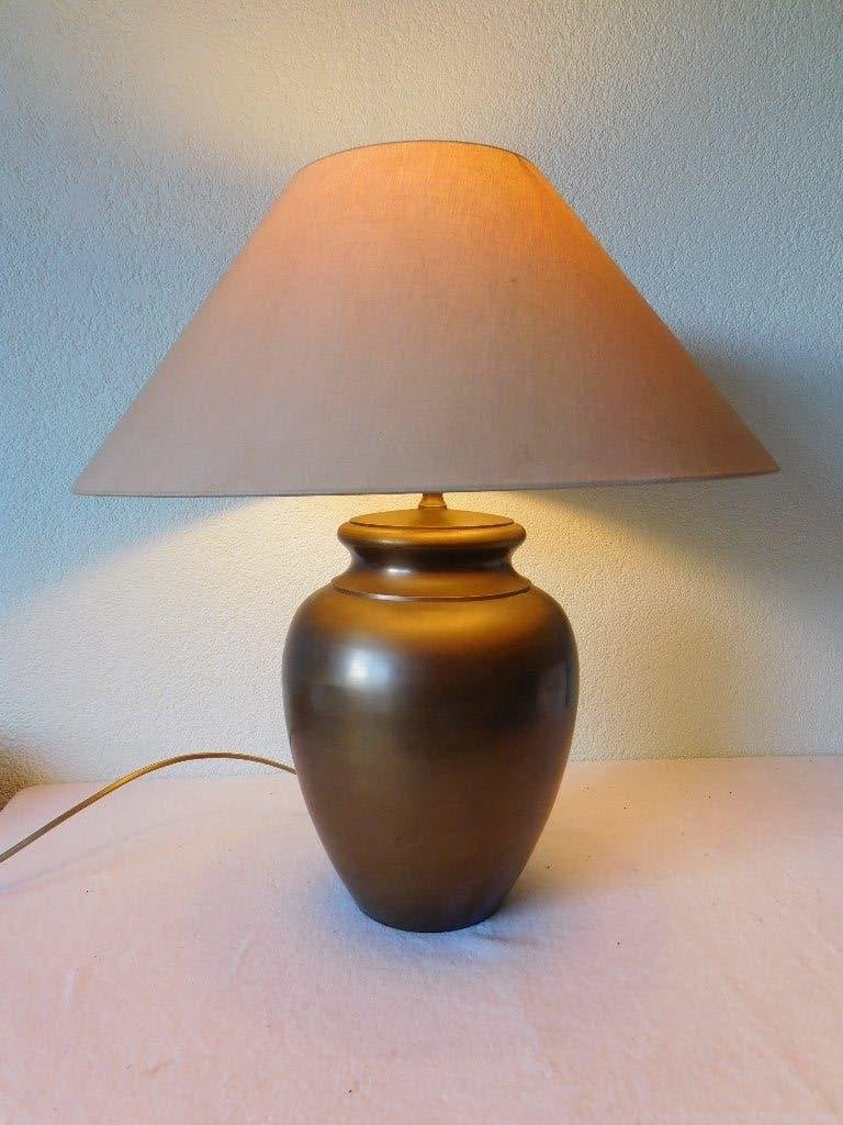 Vintage bronzen tafellamp of schemerlamp, voet van brons, hg, Gebruikt, Met kap, 40 cm, Vintage