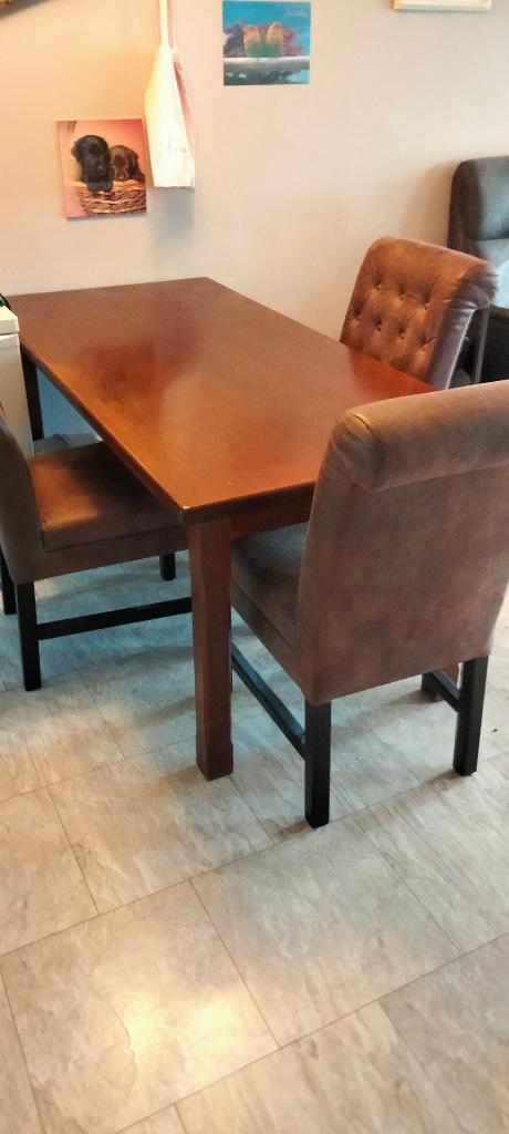 Eettafel massief hout + 4 Eettafelstoelen, Huis en Inrichting, Tafels | Eettafels, Ophalen, Klassiek - Modern, Gebruikt, Eikenhout