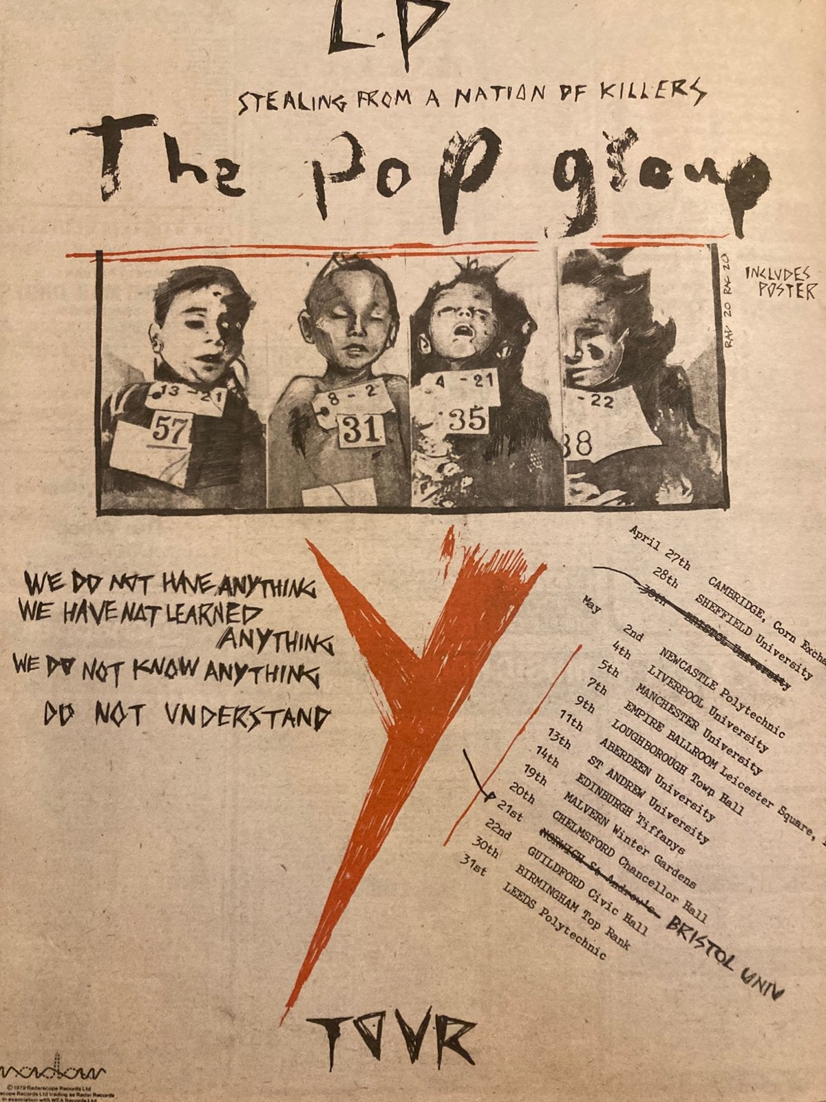 Paginagrote A3 advertentie THE POP GROUP Stealing tour, Ophalen of Verzenden, Zo goed als nieuw