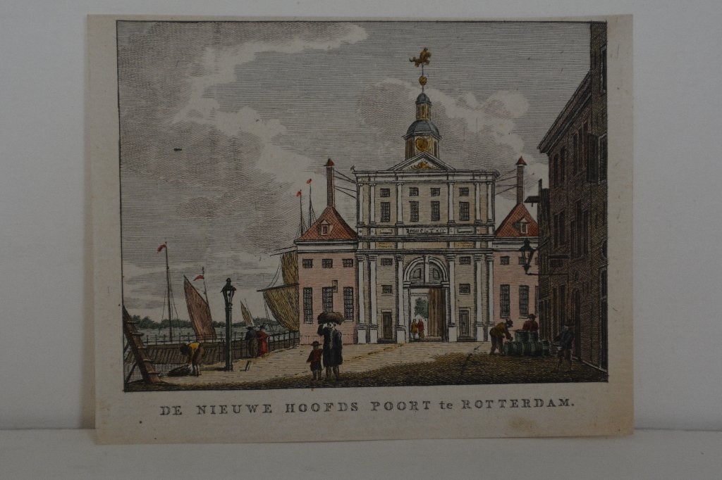 ROTTERDAM DE NIEUWE-HOOFDSPOORT Gravure 1786 Bulthuis GP2, Antiek en Kunst, Verzenden, Stadsgezicht, Gravure, 7 cm