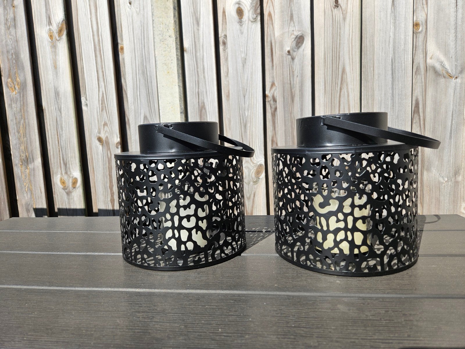 Zwart metalen kandelaars/windlichten dierenprint, Huis en Inrichting, Woonaccessoires | Kandelaars en Kaarsen, 25 tot 50 cm, Zwart