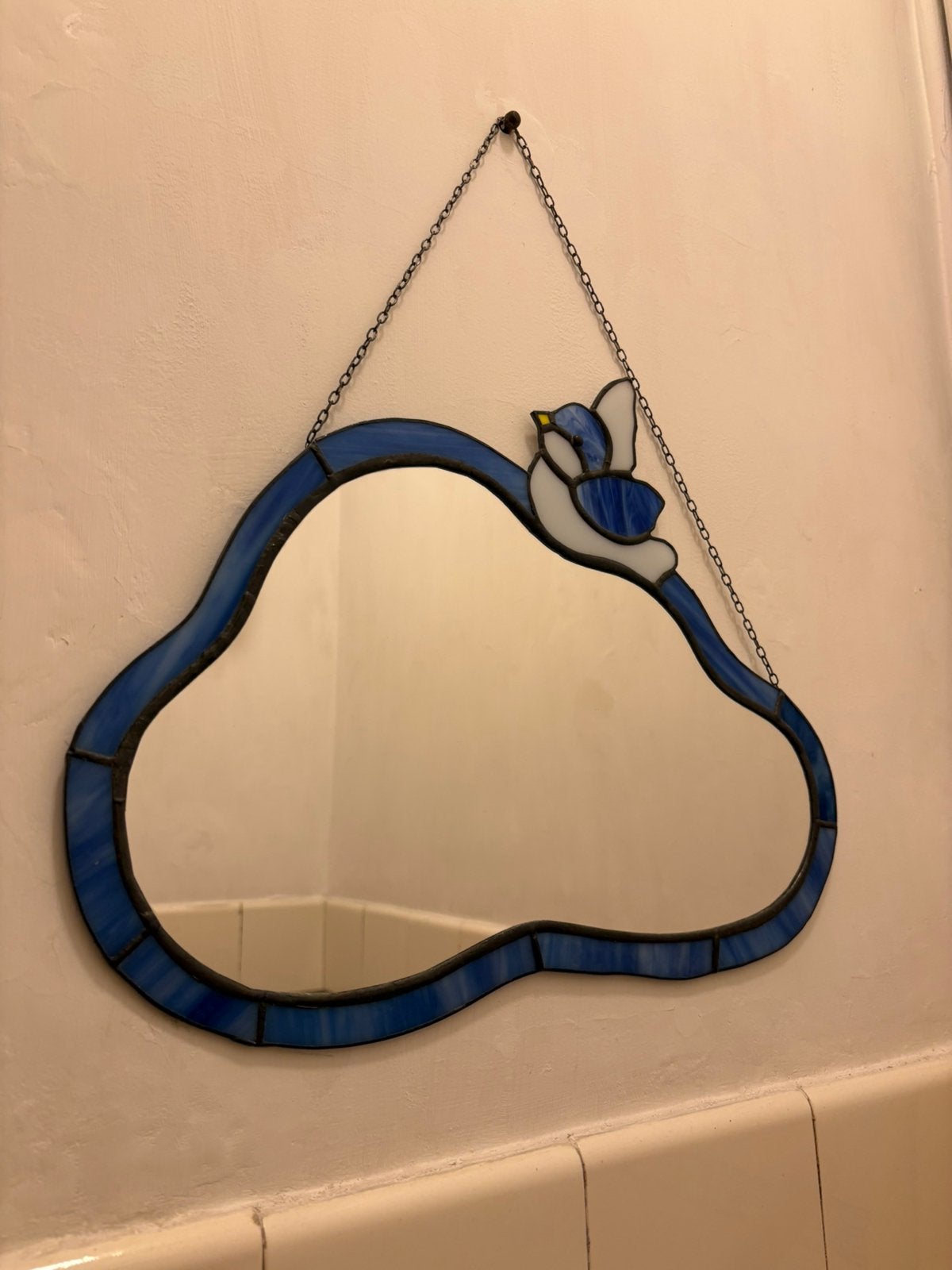 Uniek handgemaakt glas-in-lood spiegel, Tiffanystijl, Minder dan 50 cm, Ophalen of Verzenden, Zo goed als nieuw, Minder dan 100 cm