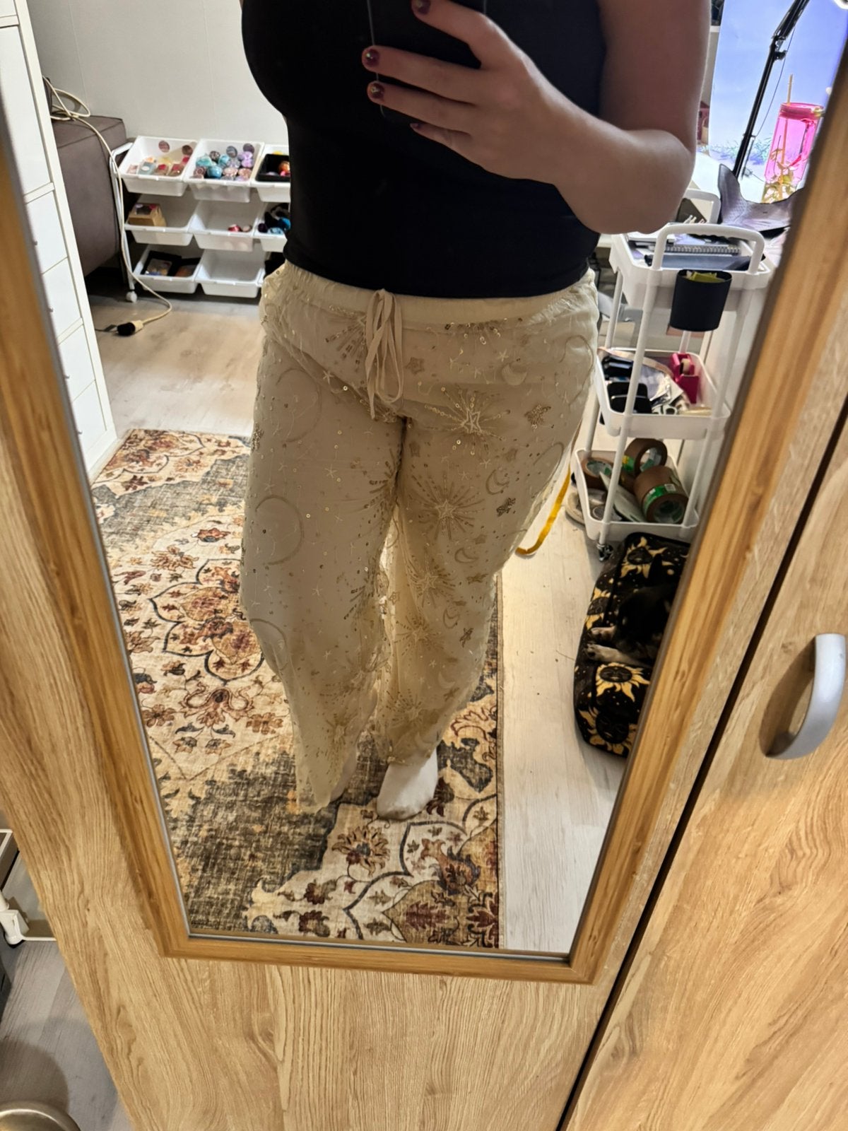 Celestial Embroidered Mesh Wide Leg Trousers XXL | Moon, Verzenden, Geel, Maat 46/48 (XL) of groter, Nieuw