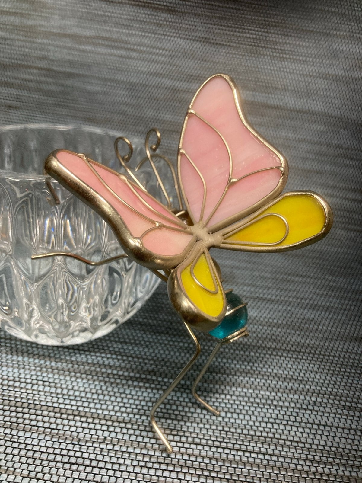 Glazen vlinder decoratie om op te hangen, Antiek en Kunst, Antiek | Woonaccessoires, Ophalen of Verzenden