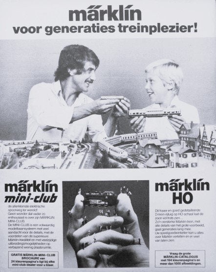 5 vintage reclames trein treinen 61-81 Marklin Fleischmann, Ophalen of Verzenden, Gebruikt, Reclamebord