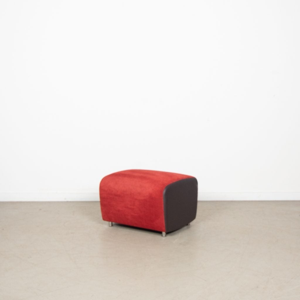 Leolux Scylla Hocker Bruin/Rood Leer/Stof, Niet ingevuld, Leolux, Niet ingevuld, Zo goed als nieuw