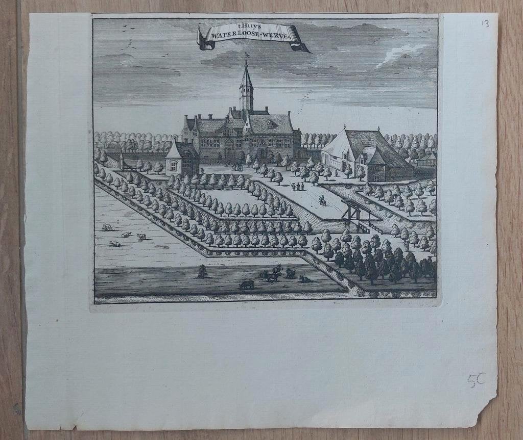 13 / 't Huys Waterloose Te Werve Kerkwerve Gravure uit 1696, Ophalen of Verzenden