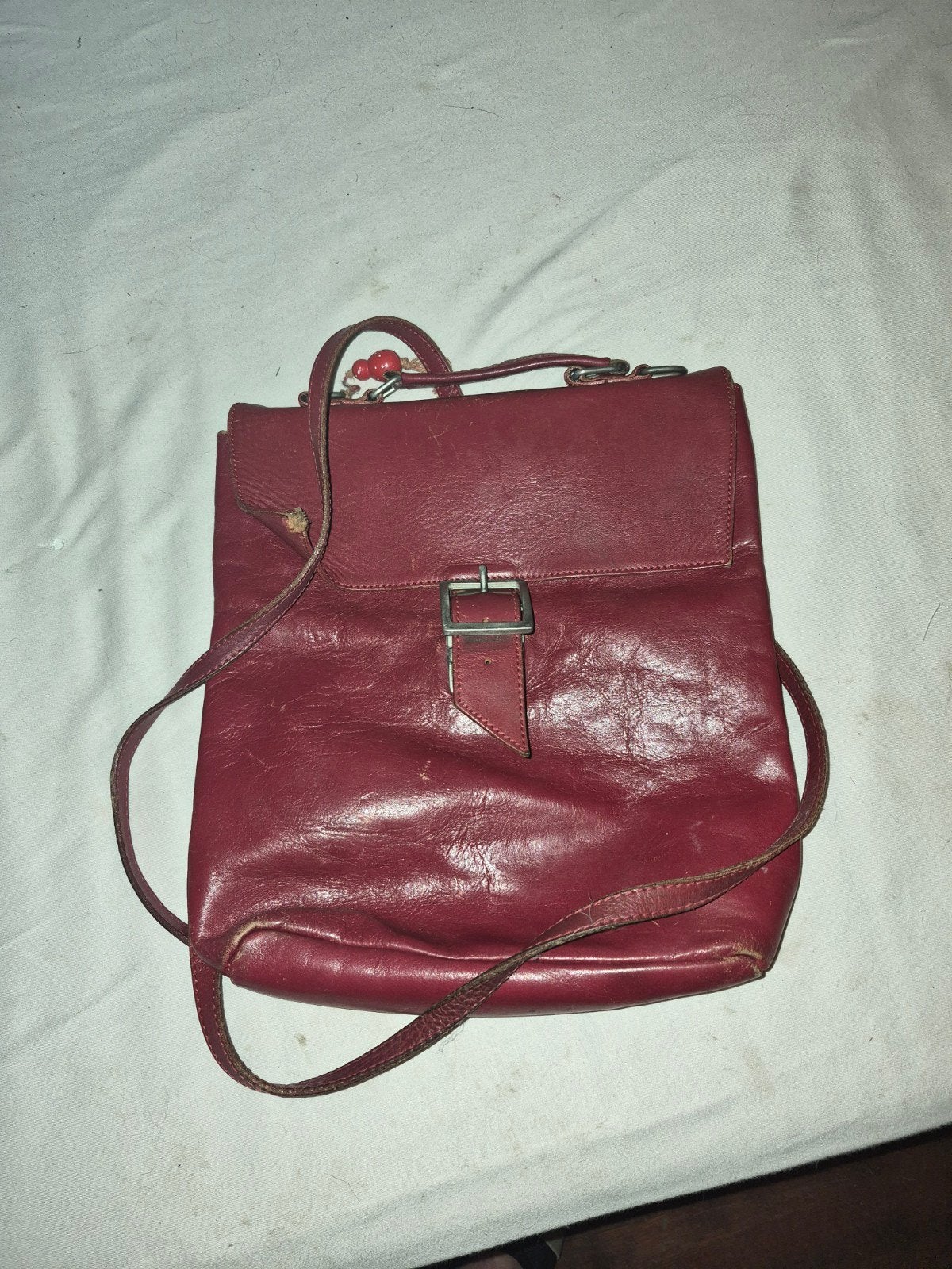 Mooie leren rode tas/rugtas, Sieraden, Tassen en Uiterlijk, Tassen | Damestassen, Ophalen of Verzenden, Rood, Handtas