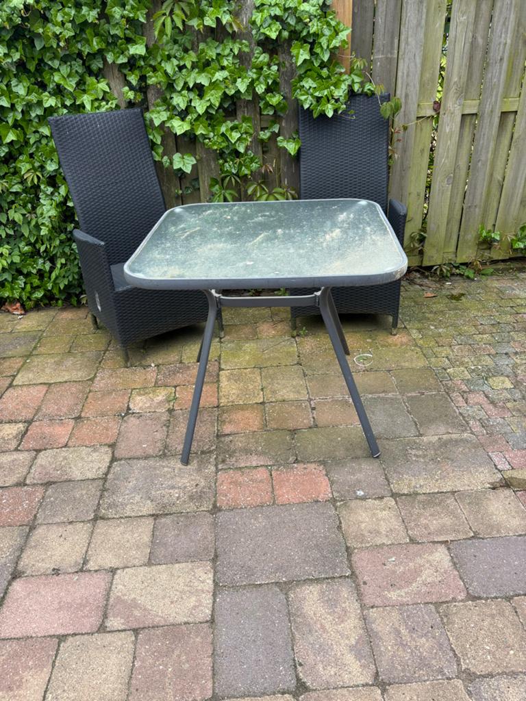 Tuintafel 90x90x76 met glasplaat, Huis en Inrichting, Tafels | Salontafels, Ophalen of Verzenden