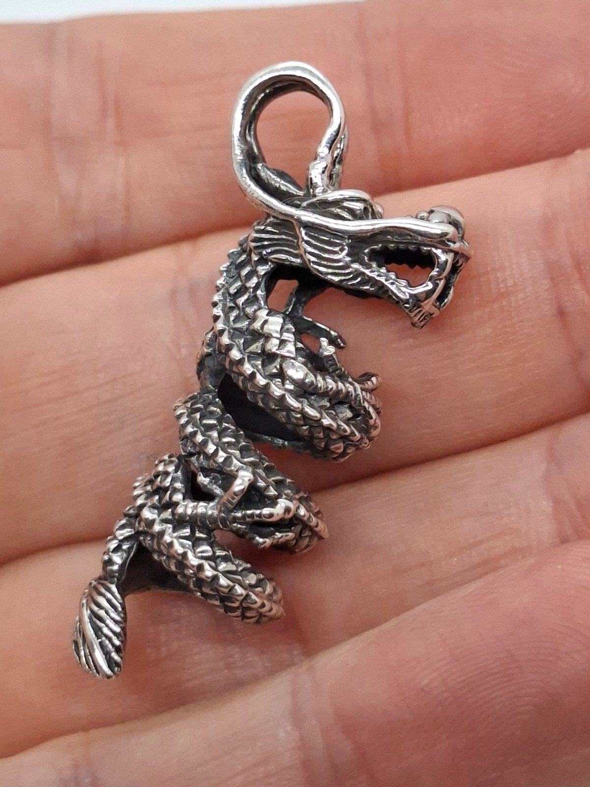 Zilveren kettinghanger draak 925 - 4 cm, Ophalen of Verzenden, Zilver, Zilver, Dier