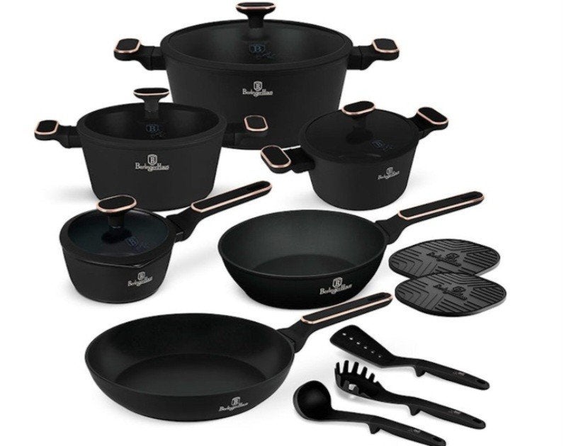 Berlinger Haus Black Rose Collection – 15-delige kookset (BH, Ophalen of Verzenden, Nieuw, Rvs, Koekenpan of Braadpan