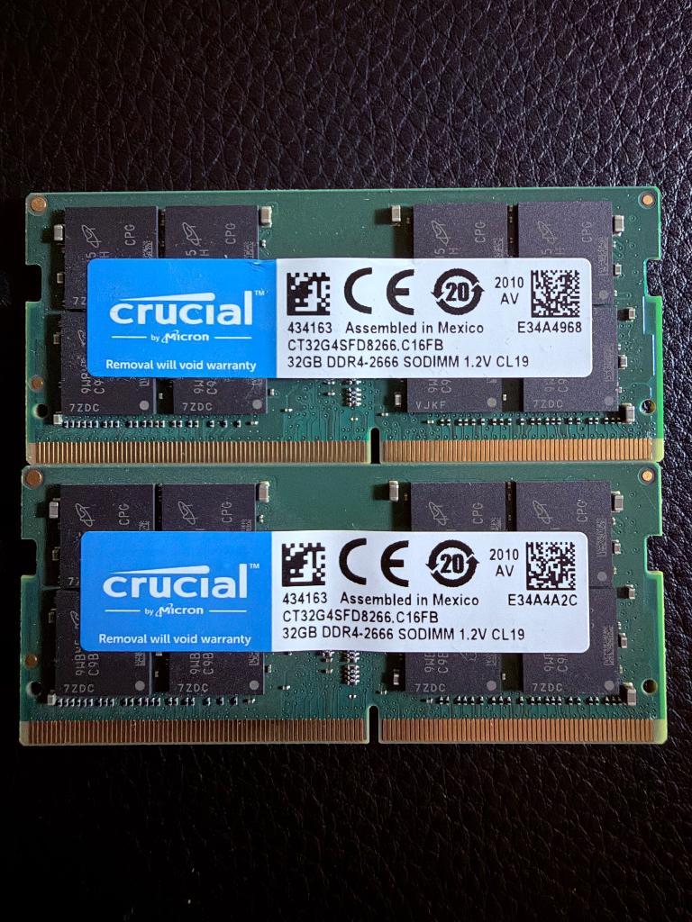 Crucial 64GB Ram (2 X 32GB) 2666 MHz DDR4 SO-DIMM (NIEUW), DDR4, Ophalen of Verzenden, Zo goed als nieuw, Desktop