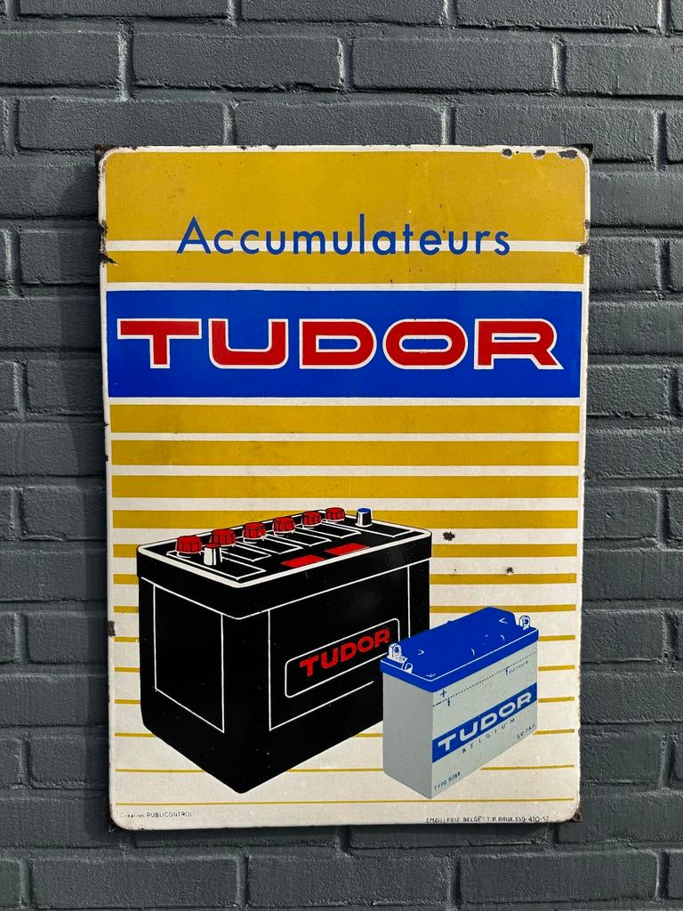 Vintage Tudor Accumulateurs Emaille Reclamebord, Ophalen