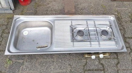 Kookplaat dubbele gaspitten en wasbak voor camper/caravan, Verzenden, Gebruikt