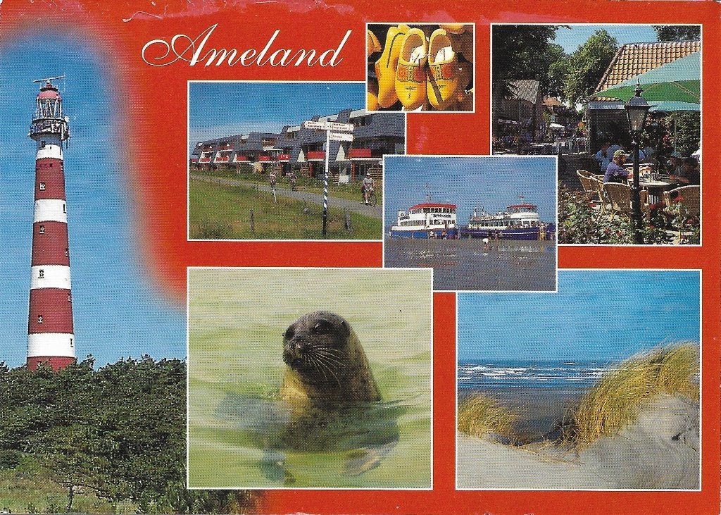 Ansichtkaart  	Ameland	7-luik	Vuurtoren, Ophalen of Verzenden, 1980 tot heden, Gelopen, Waddeneilanden