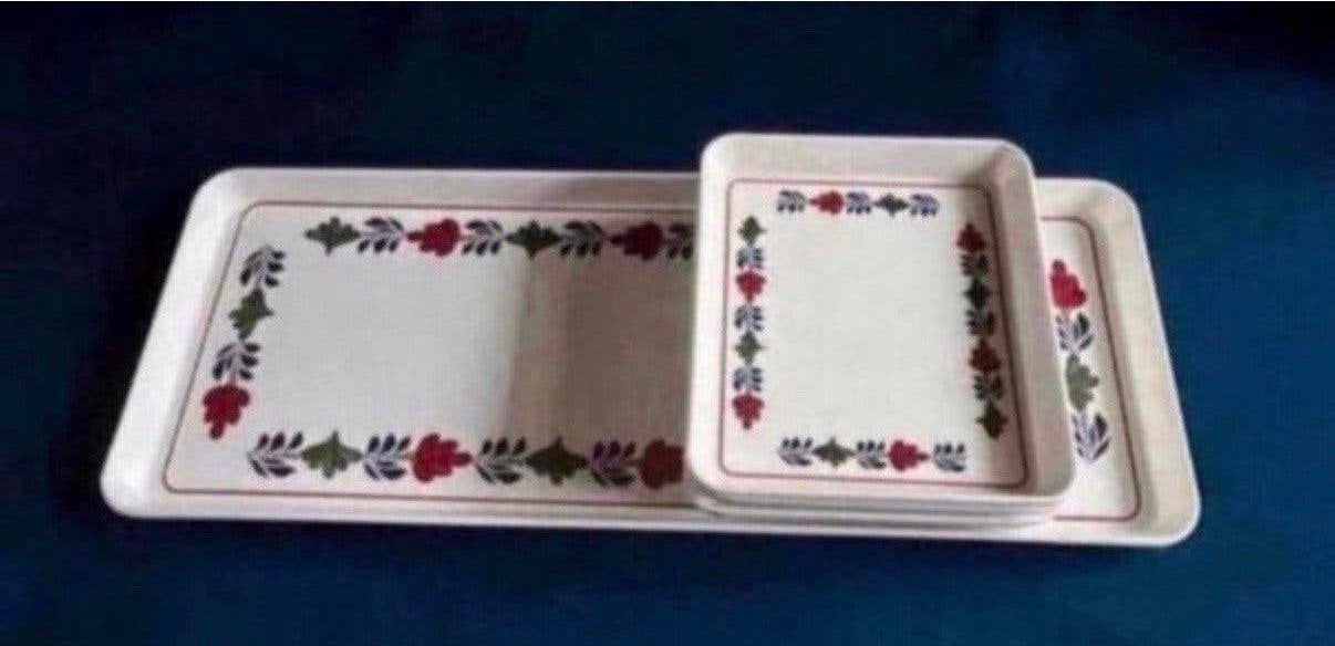 Boerenbont cakeschaal met bordjes, Ophalen of Verzenden, Gebruikt, Overige materialen, Bord(en)