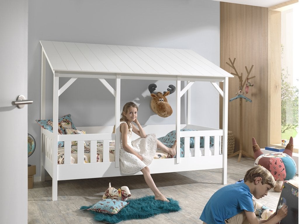 Huisbed met wit dak - 90x200 - Wit, Kinderen en Baby's, Kinderkamer | Bedden, Niet ingevuld, Niet ingevuld, Niet ingevuld