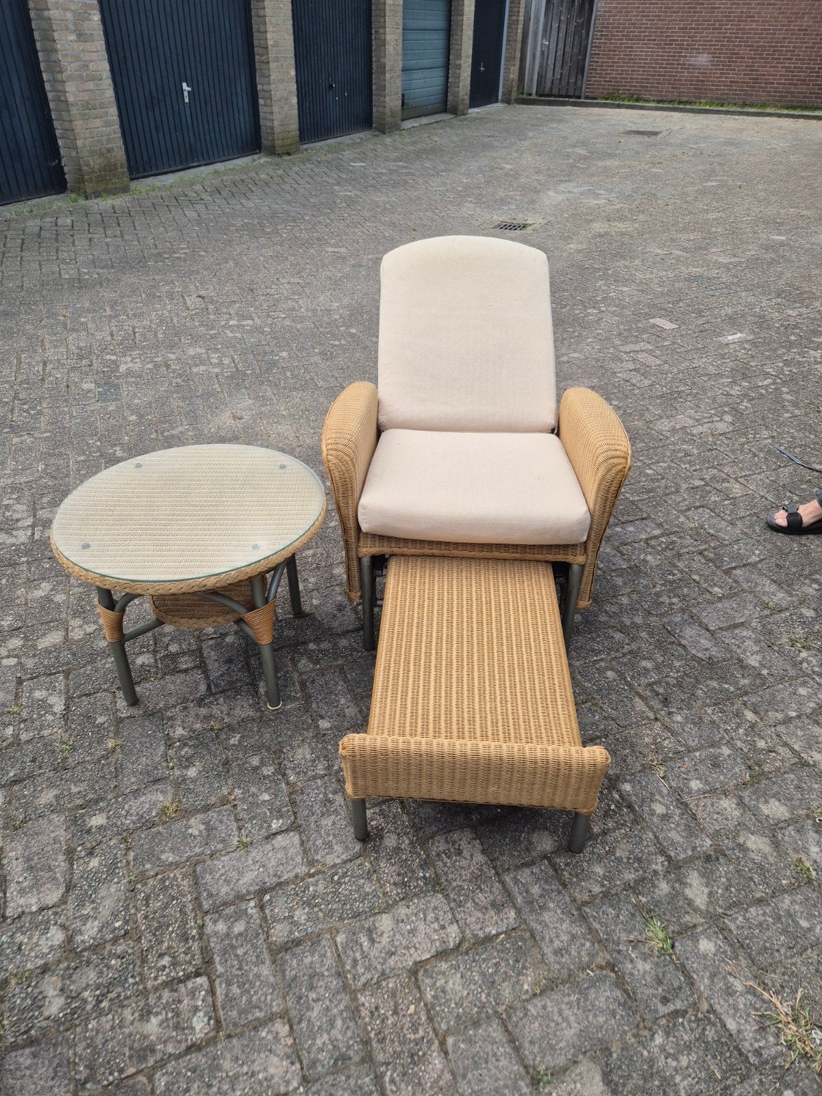 rieten stoel met kussens, Tuin en Terras, Ophalen, Gebruikt, Stoel, 2 zitplaatsen