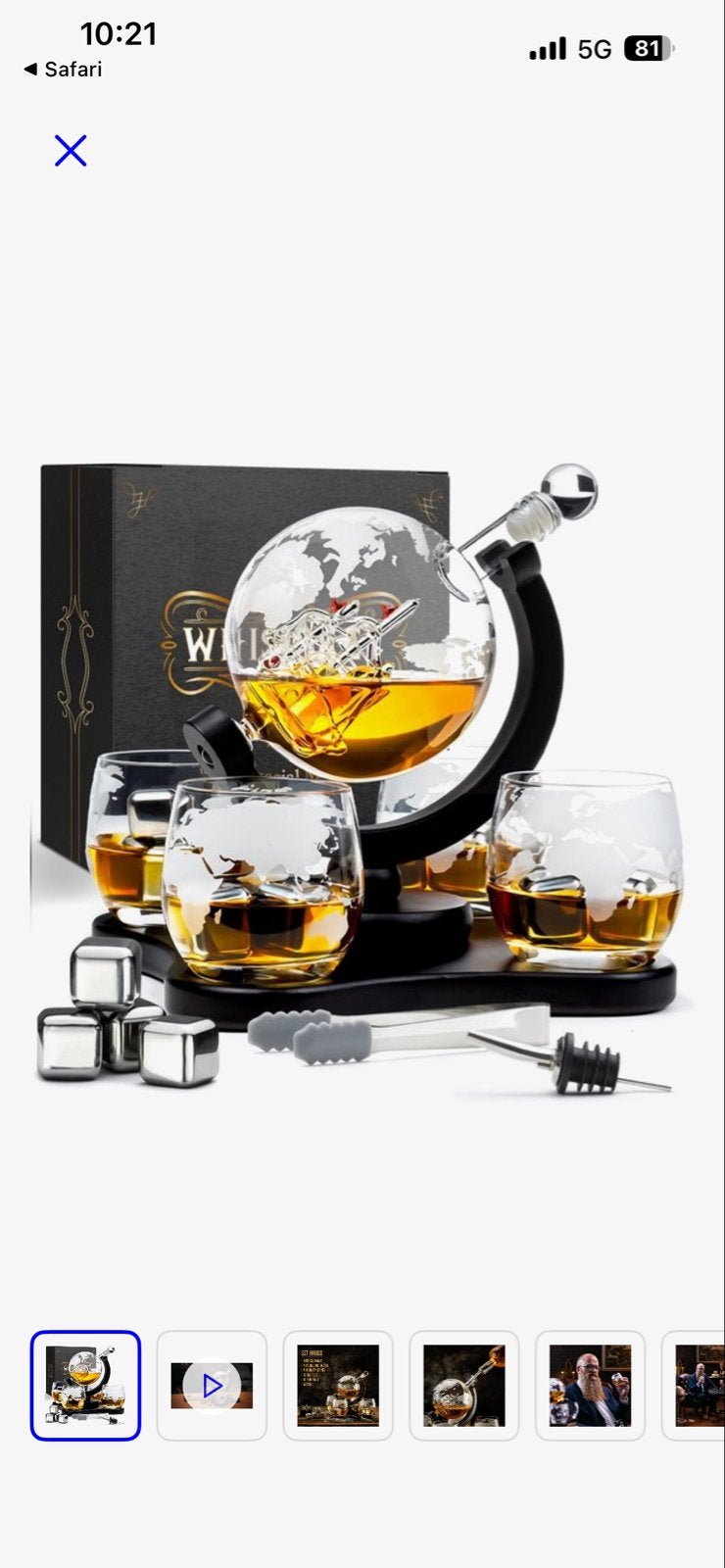 Whiskey Karaf Set - Wereldbol Design met Glazen en Stenen, Overige merken, Overige typen, Nieuw, Ophalen of Verzenden