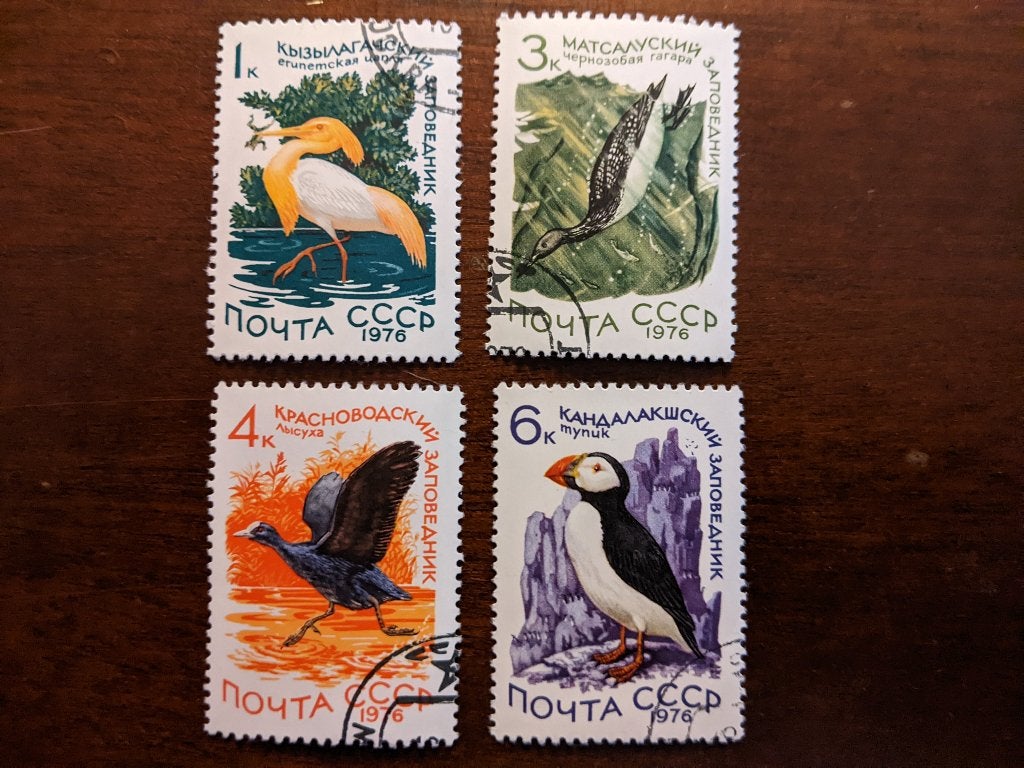 RUSLAND CCCP 1976; set (4) VOGELS, Ophalen, Gestempeld, Dier of Natuur