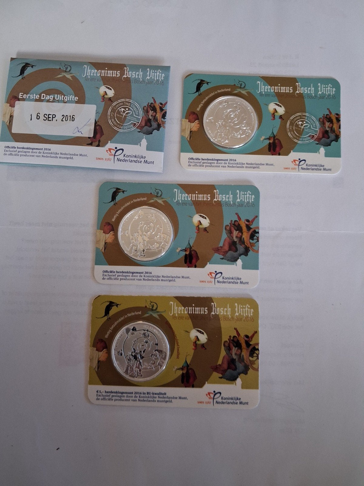 Complete set coincards Jheronimus Bosch 2016., Postzegels en Munten, Ophalen of Verzenden, Nederland, Munten