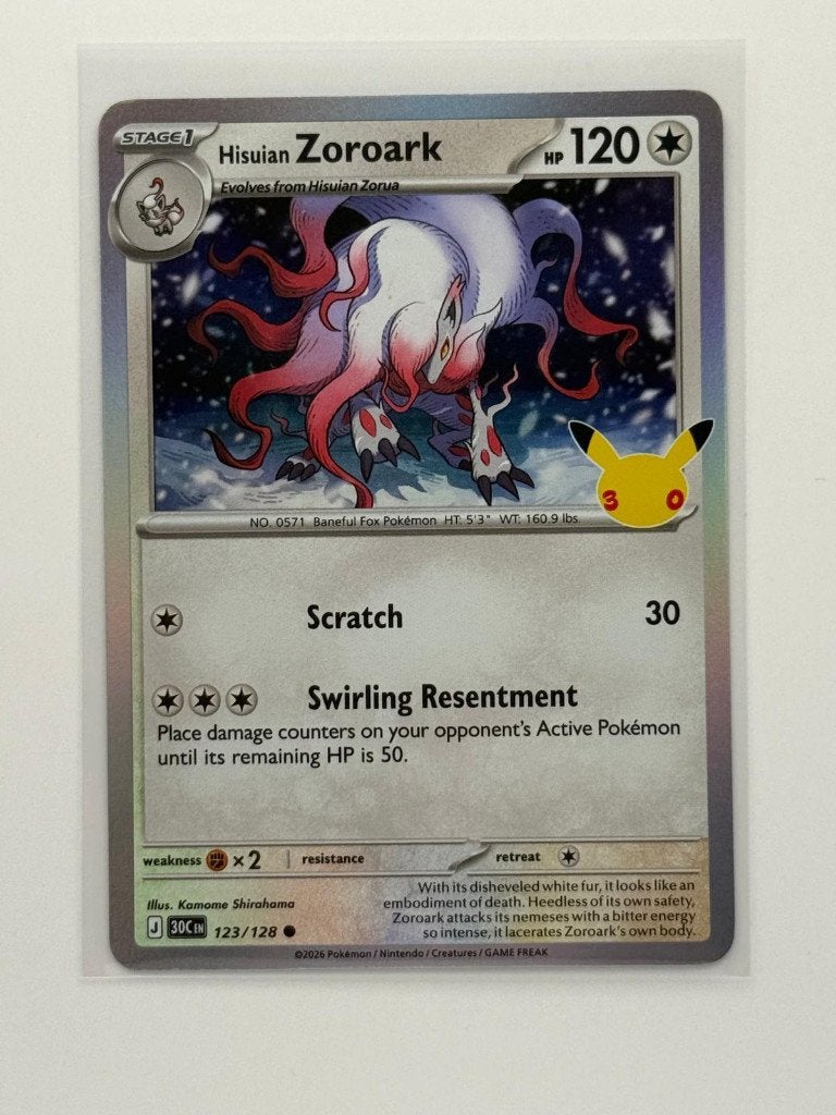 Hisuian Zoroark #123 Pokemon 30th Celebration, Ophalen of Verzenden, Zo goed als nieuw