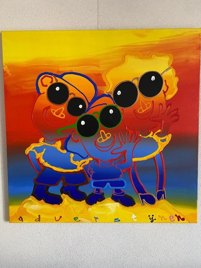 Origineel Ad Verstijnen "Pappie Ikke en Mama" 100x100 cm, Antiek en Kunst, Ophalen