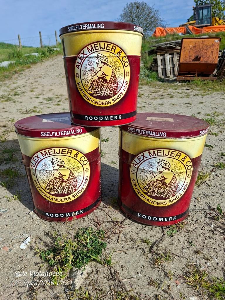3 Vintage Alex Meijer & Co Koffieblikken Roodmerk, Ophalen