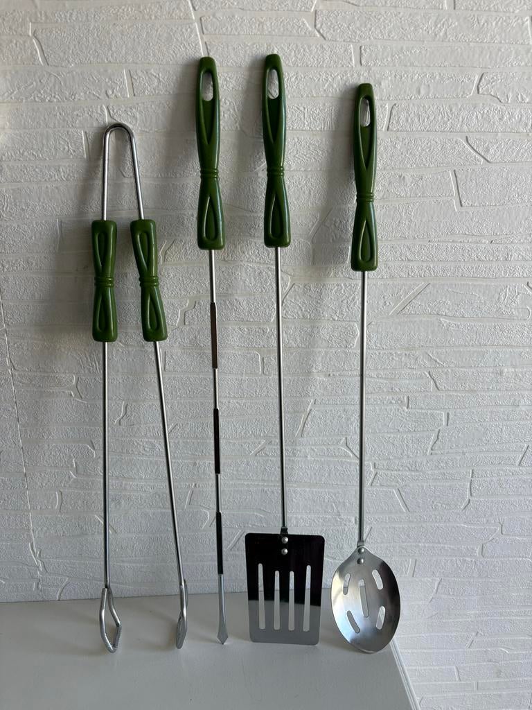 Vintage retro bbq set - groen, Ophalen of Verzenden, Metaal, Overige merken, Groen