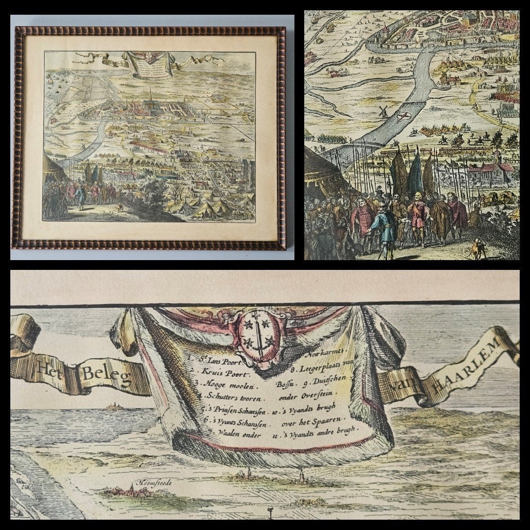 Het beleg van Haarlem, ingelijst 44 x 36 cm., Ophalen of Verzenden