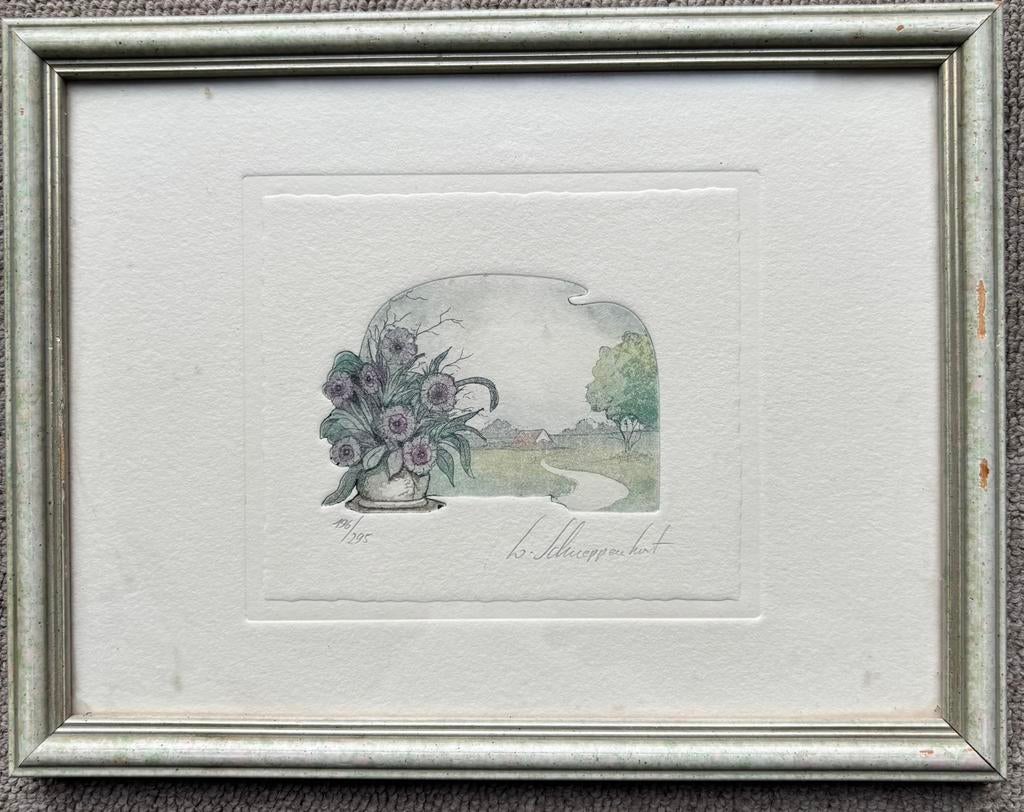 Set van 2 etsen van kunstenaar Willy Schneppenhorst, Antiek en Kunst, Kunst | Etsen en Gravures, 26 cm, Ets, Ophalen of Verzenden