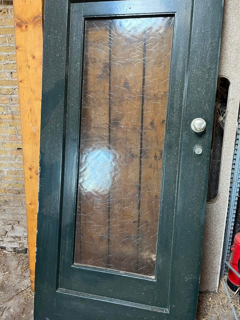 Hout met glazen buiten deur., Doe-het-zelf en Verbouw, Deuren en Horren, Ophalen, 200 tot 215 cm, Glas, Buitendeur