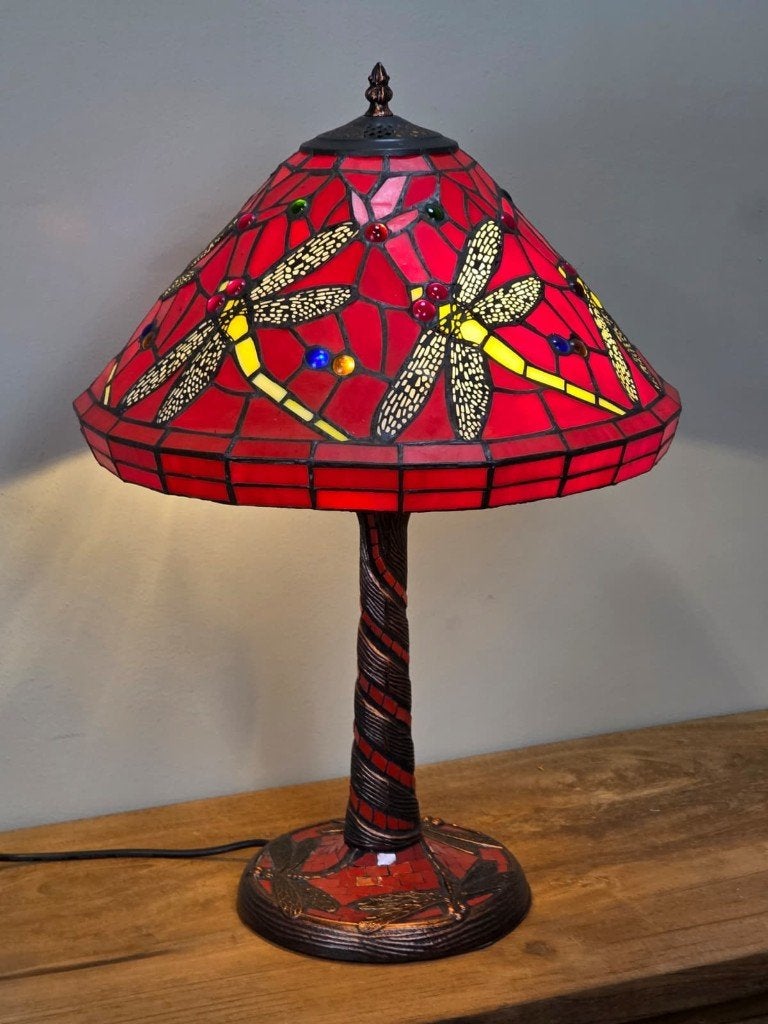 Tiffany Tafellamp, Tiffany Style, Rood, Landelijk, Met kap