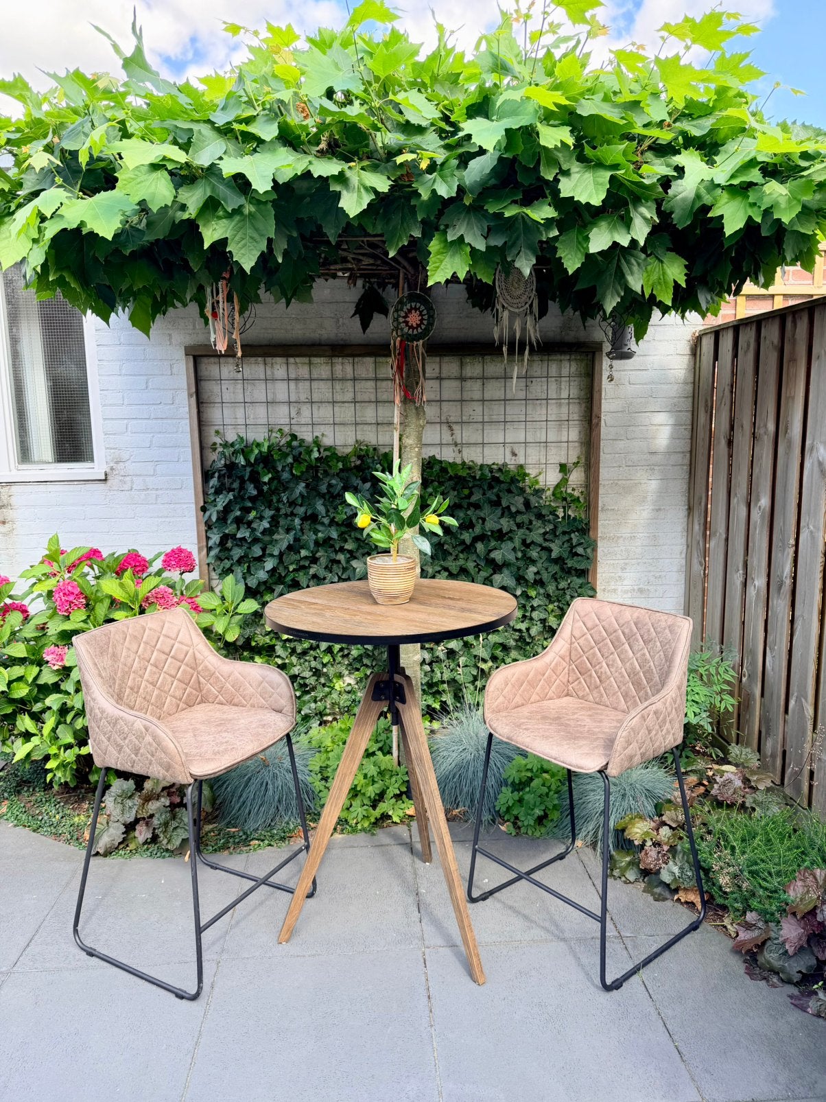 Originele Rivièra Maison statafel + 2 stoelen, Ophalen, In hoogte verstelbaar, Zo goed als nieuw