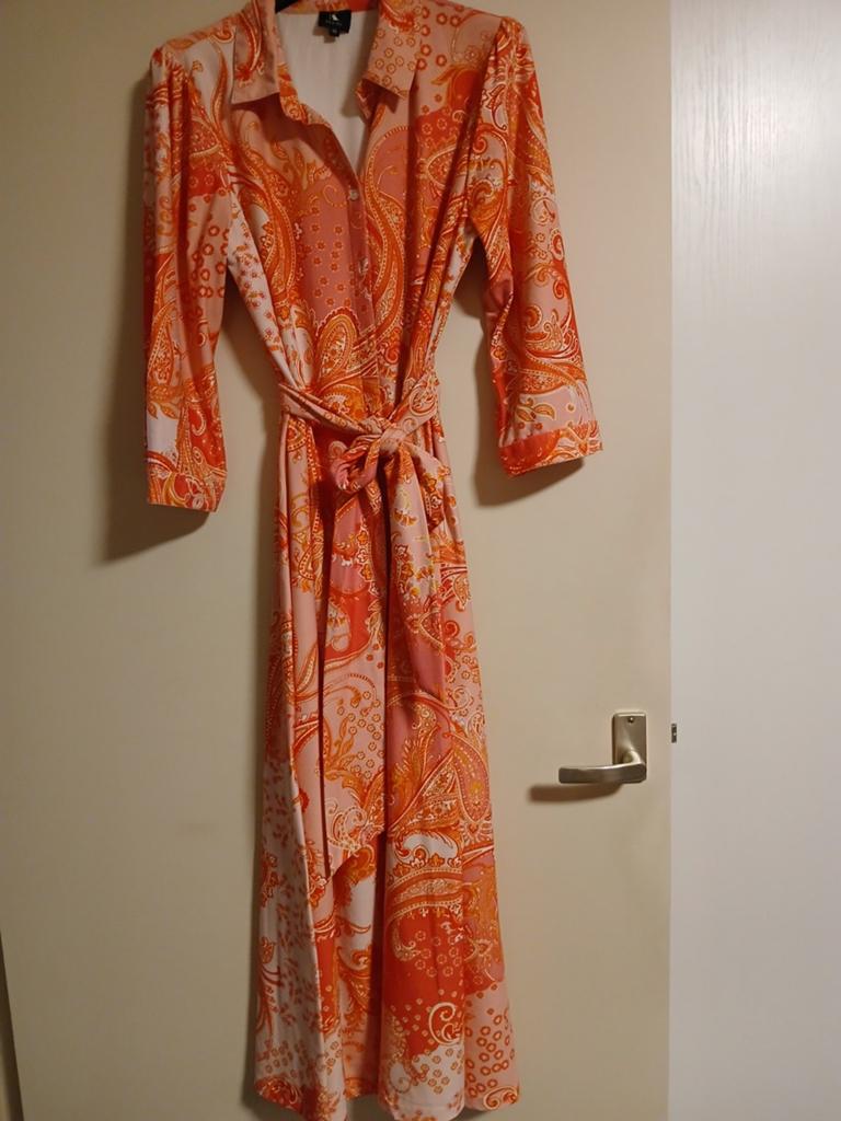 Mooie roze/oranje jurk K-design, maat XS, gevoerd, K-design, Oranje, Ophalen of Verzenden, Zo goed als nieuw