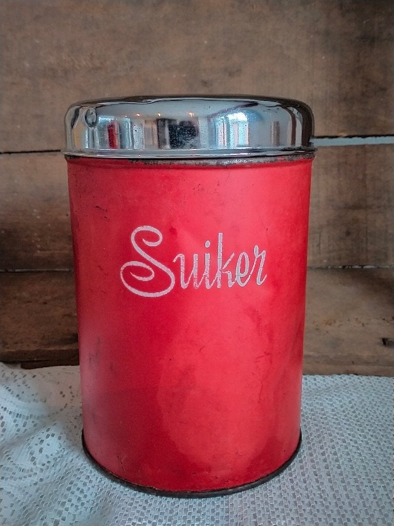 Vintage rood suikerblik Brabantia, Ophalen of Verzenden, Gebruikt, Suiker, Overige merken