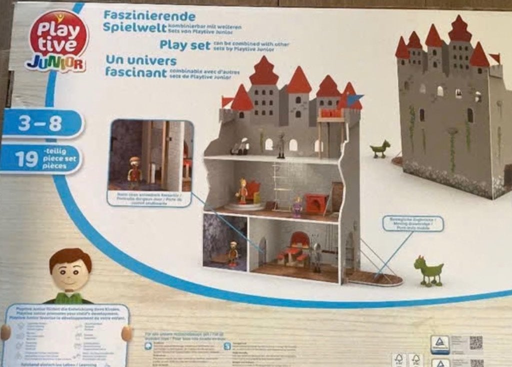 Poppenhuis, kasteel, houten speelgoed, Lidl, in doos, Ophalen of Verzenden, Gebruikt, Meubelstuk of Keukentje