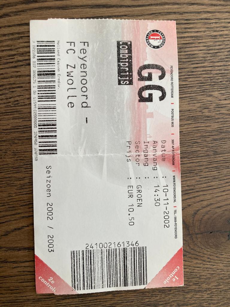 TICKET FEYENOORD-FC ZWOLLE 02-03, Ophalen of Verzenden, Zo goed als nieuw, Feyenoord, Overige typen