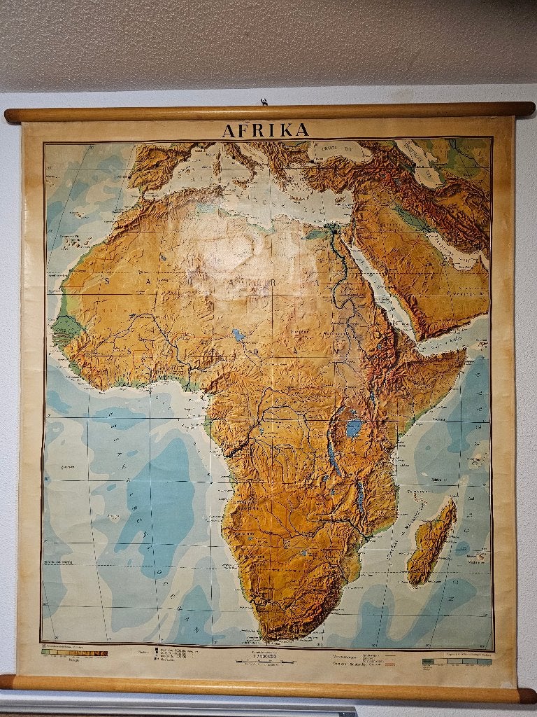 Vintage Reliëfkaart Afrika - Gedetailleerde Wandkaart, Ophalen, Overige gebieden, 1800 tot 2000, Landkaart