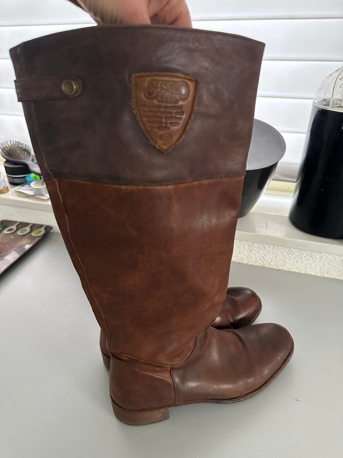 Sancho Boots handgemaakte leren laarzen, maat 38, Hoge laarzen, Bruin, Ophalen of Verzenden, Gedragen
