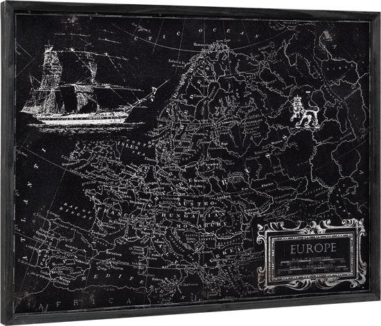 schilderij aluminiumblad - kaart van Europa met houten frame, Ophalen, 50 – 75, HT Trade Service GmbH & Co. KG, Eversburger Strasse 32 , 49090 Osnabrück, Duitsland