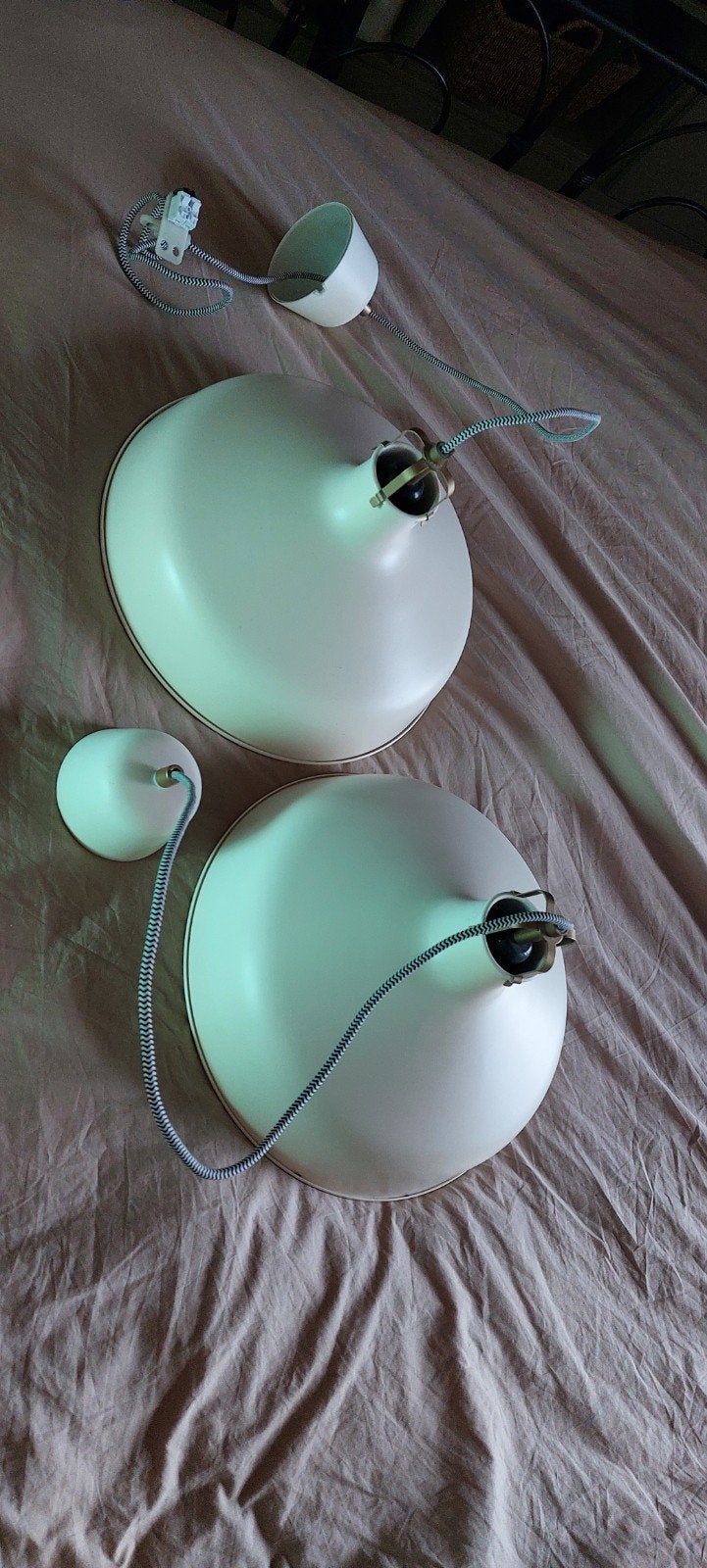 IKEA RANARP Hanglamp 2stu- Ecru Metalen Kap met Textielsnoer, Huis en Inrichting, Ophalen, Gebruikt, E27 (groot), Textiel