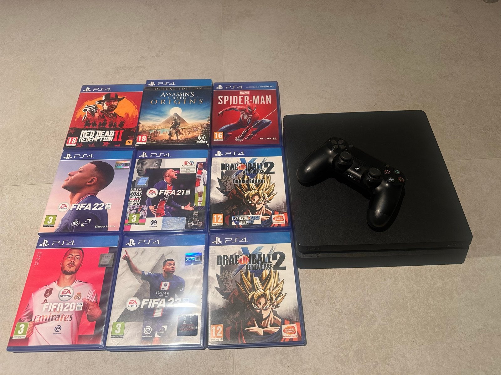 PS4 Slim 500GB met controller en 9 games, Ophalen of Verzenden, Zo goed als nieuw, Met 1 controller, Slim
