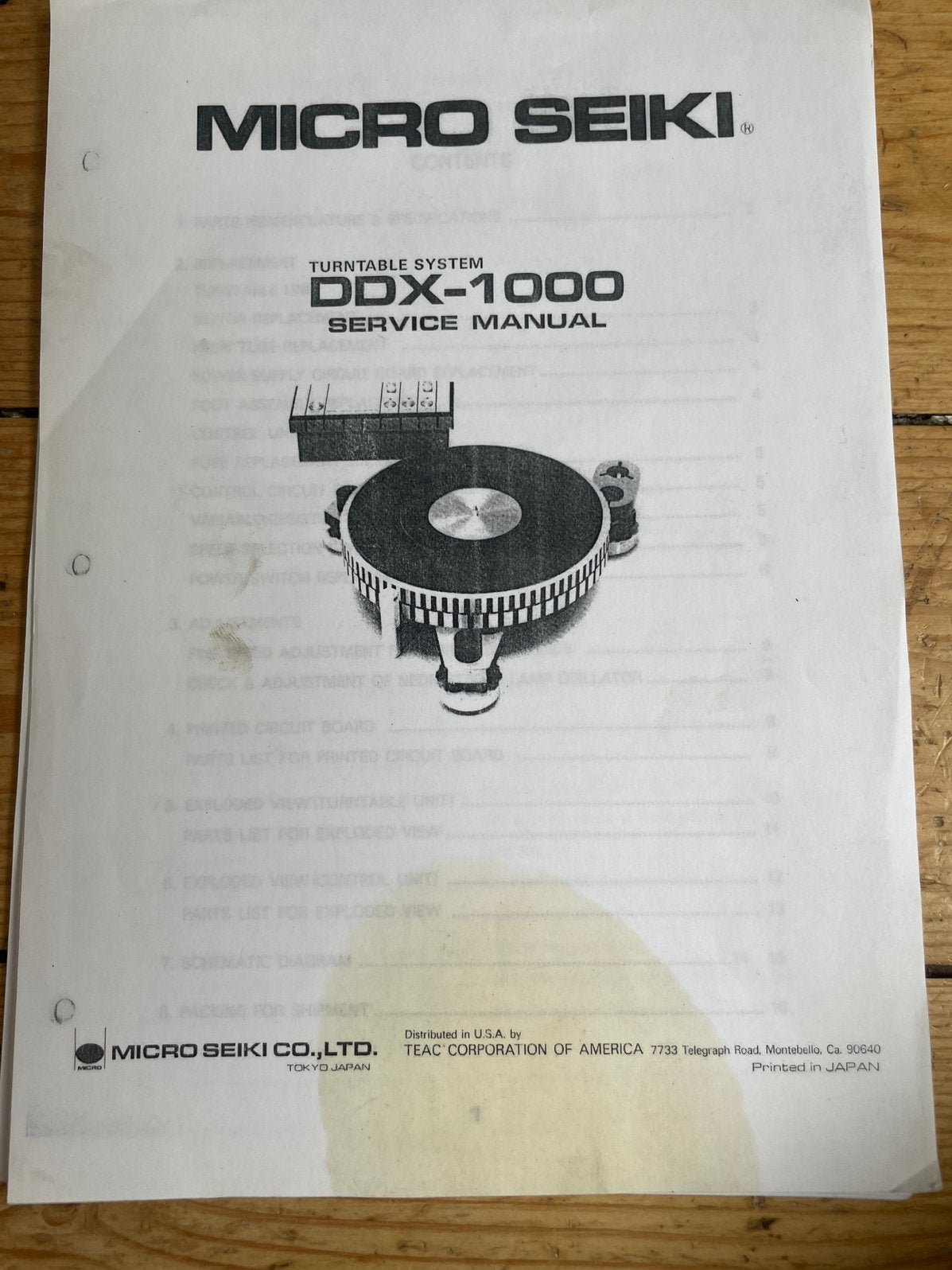 Micro Seiki DDX-1000 Platenspeler Service Manual, Ophalen of Verzenden, Gebruikt, Overige merken