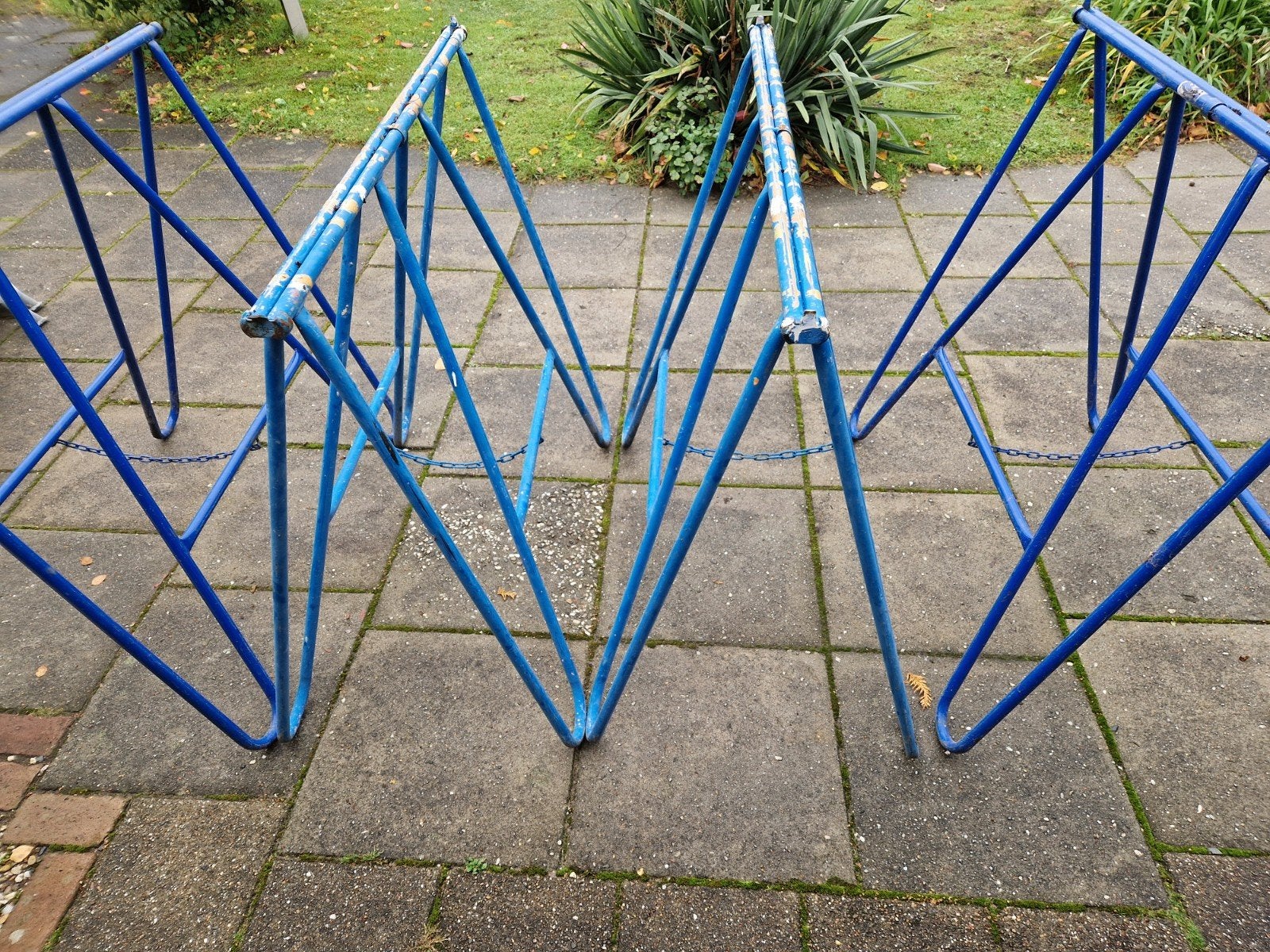 Steigerbokken -  blauwe schragen, Doe-het-zelf en Verbouw, Ophalen of Verzenden, Gebruikt, Overige typen, Minder dan 2 meter