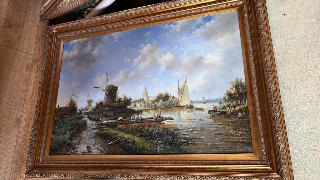 Schilderij V.D. Heuvel met gouden lijst, Antiek en Kunst, Ophalen