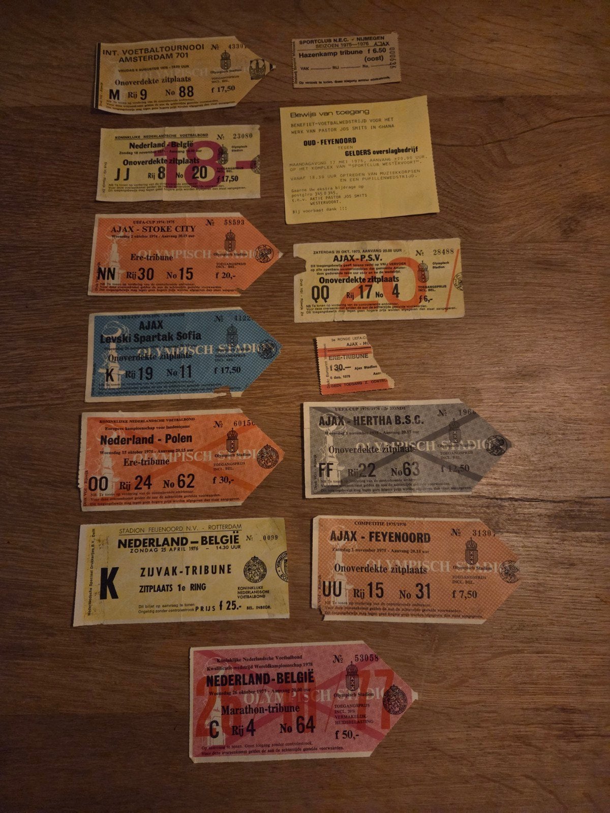 13 Tickets Nederlands elftal - Ajax - PSV 1973 tm 1977, Eén persoon, Nederlands elftal